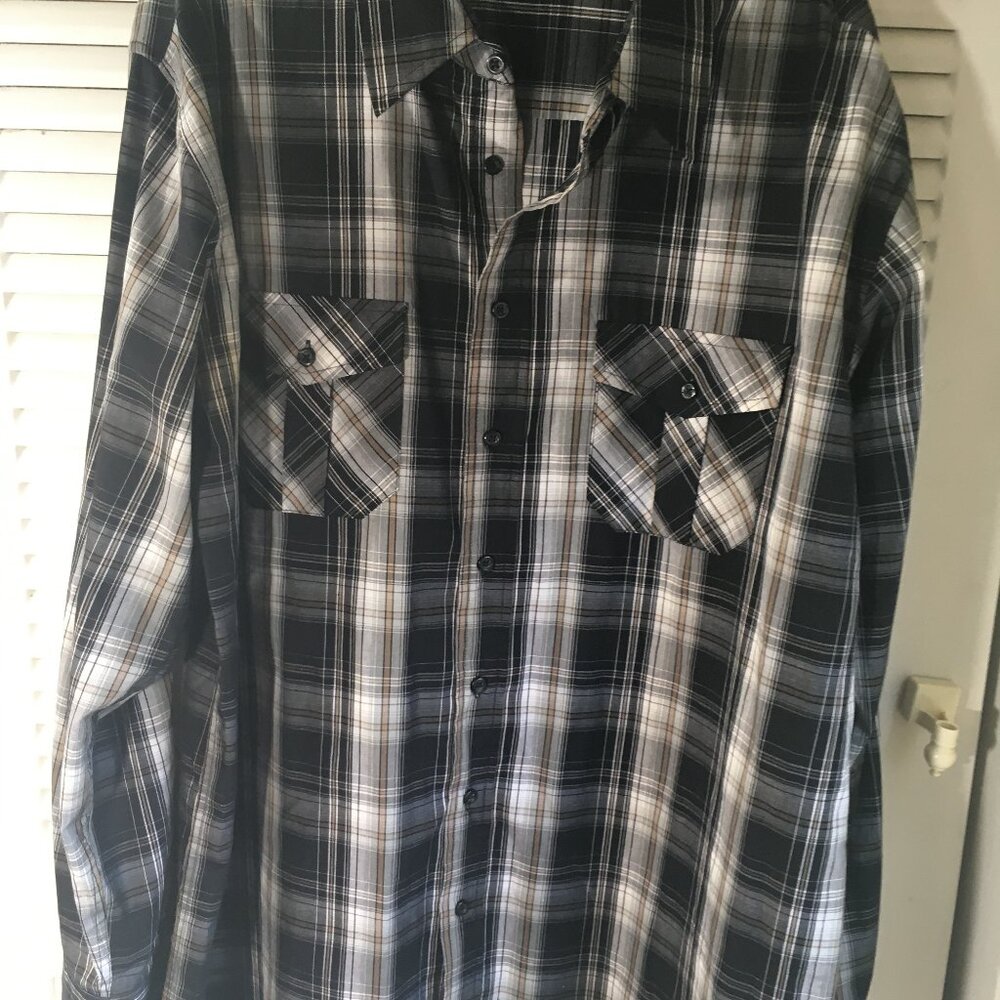 Beverly Hills Polo Club  sz xxlb button shirt long sleeve black plaid pockets